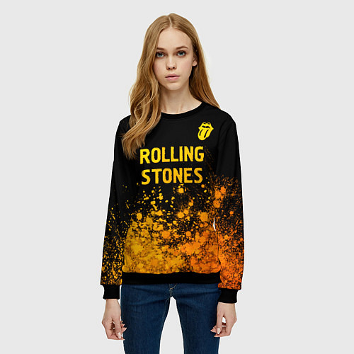 Женский свитшот Rolling Stones - gold gradient: символ сверху / 3D-Черный – фото 3