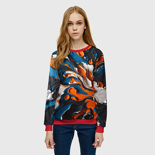 Женский свитшот Акриловые краски - оранжевые / 3D-Красный – фото 3