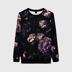 Свитшот женский Цветы приглушенный чёрный, цвет: 3D-черный
