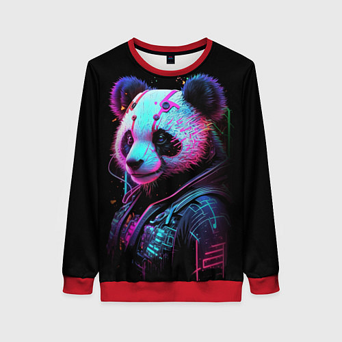 Женский свитшот Панда в красках киберпанк / 3D-Красный – фото 1