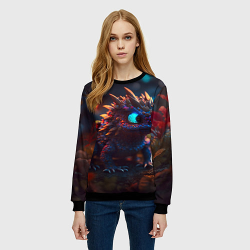 Женский свитшот Дракончик и осень / 3D-Черный – фото 3