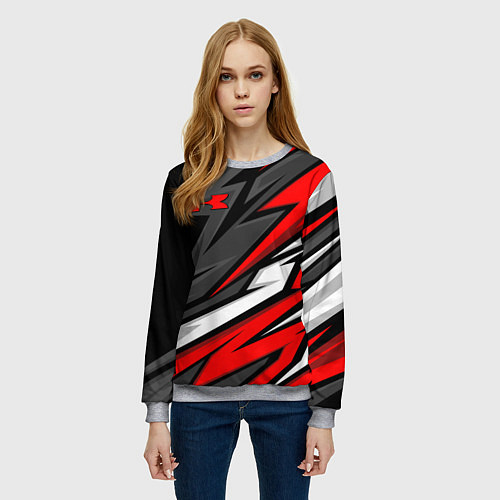 Женский свитшот Kawasaki - red uniform / 3D-Меланж – фото 3