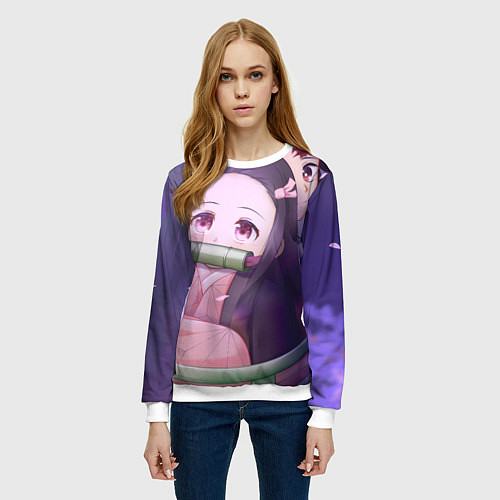 Женский свитшот Клинок рассекающий демонов Тандзиро Нэдзуко Kamado / 3D-Белый – фото 3