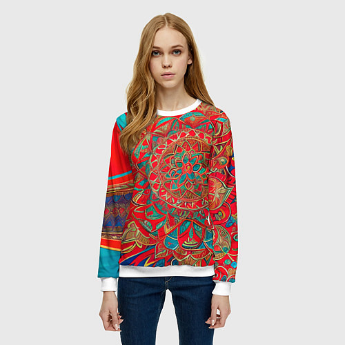 Женский свитшот Узор подсолнух / 3D-Белый – фото 3