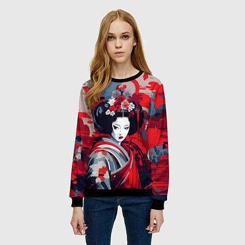 Женский свитшот Geisha vector style / 3D-Черный – фото 3