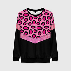 Свитшот женский Розовый леопард и блестки принт, цвет: 3D-черный
