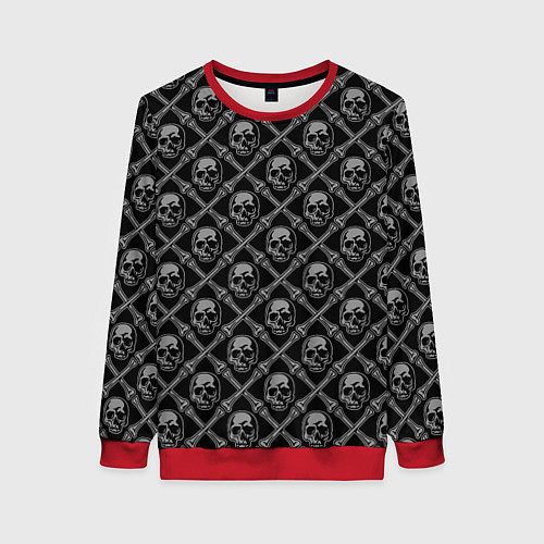 Женский свитшот Черепа и кости - чёрный / 3D-Красный – фото 1
