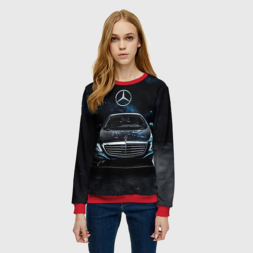 Женский свитшот Mercedes Benz space background / 3D-Красный – фото 3