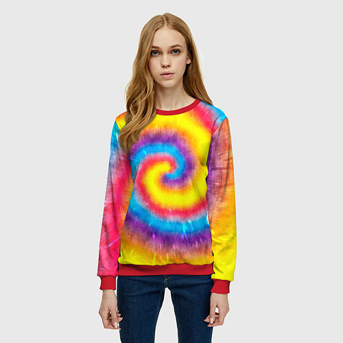 Женский свитшот Тай-дай сочные цвета / 3D-Красный – фото 3