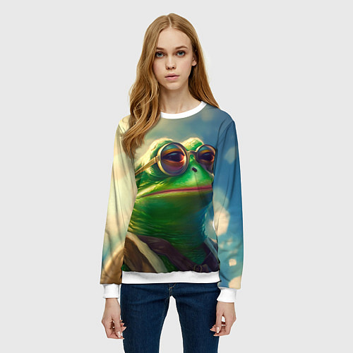 Женский свитшот Лягушка Пепе / 3D-Белый – фото 3