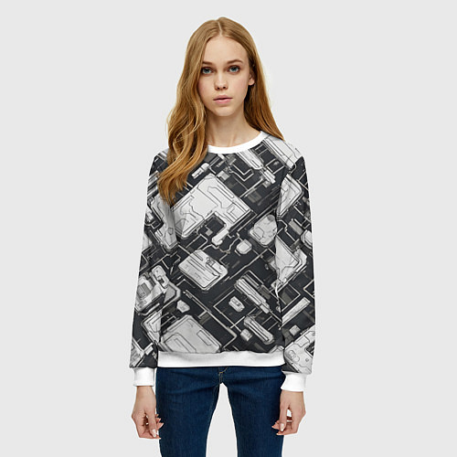 Женский свитшот Полосы Чёрно-белые киберпанк / 3D-Белый – фото 3