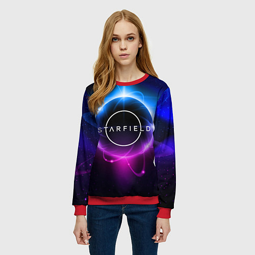 Женский свитшот Starfield space logo / 3D-Красный – фото 3