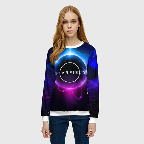 Женский свитшот Starfield space logo / 3D-Белый – фото 3