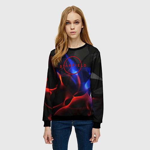 Женский свитшот Starfield red logo / 3D-Черный – фото 3