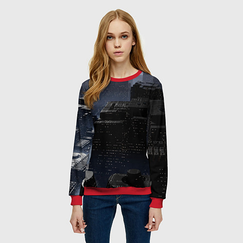 Женский свитшот Тёмный киберпанковый город / 3D-Красный – фото 3