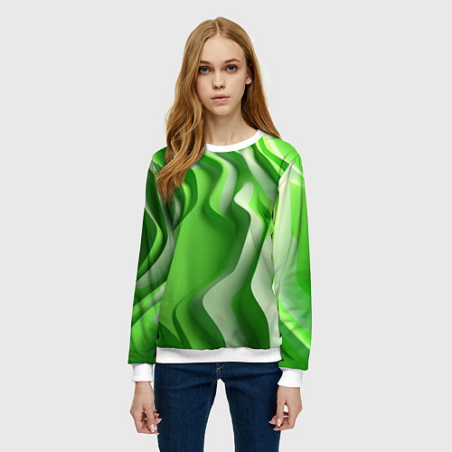Женский свитшот Зеленые объемные полосы / 3D-Белый – фото 3