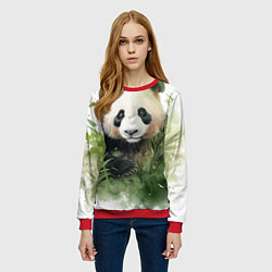 Свитшот женский Панда акварель, цвет: 3D-красный — фото 2