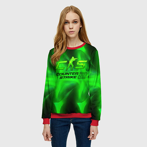 Женский свитшот Counter strike 2 green logo / 3D-Красный – фото 3