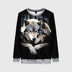 Свитшот женский Волки - молодая семья, цвет: 3D-меланж