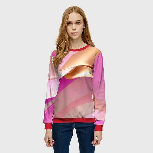 Женский свитшот Розовый с золотом абстрактный фон / 3D-Красный – фото 3