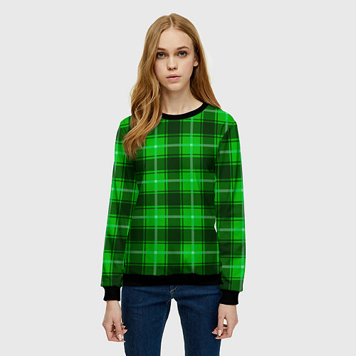 Женский свитшот Шотландка ярко-зелёный / 3D-Черный – фото 3