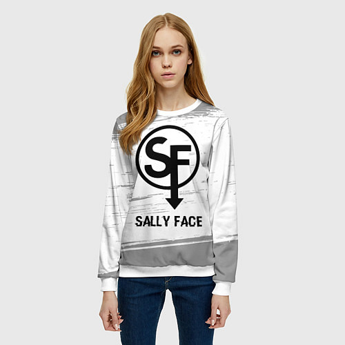 Женский свитшот Sally Face glitch на светлом фоне / 3D-Белый – фото 3