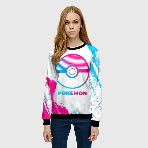 Женский свитшот Pokemon neon gradient style / 3D-Черный – фото 3