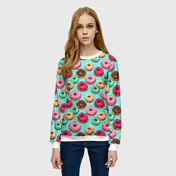 Свитшот женский Разноцветные пончики паттерн, цвет: 3D-белый — фото 2