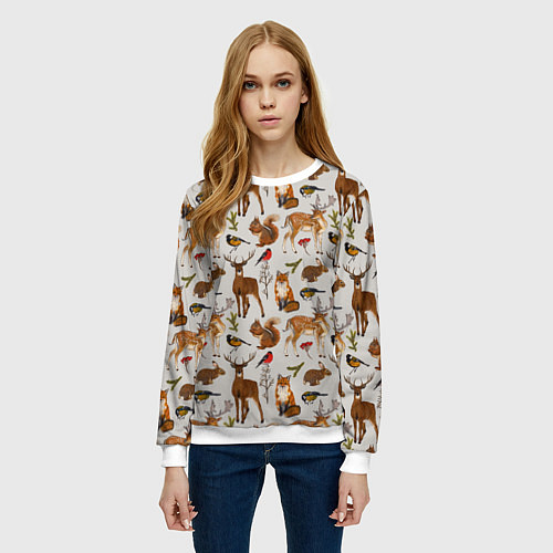 Женский свитшот Лесные животные / 3D-Белый – фото 3