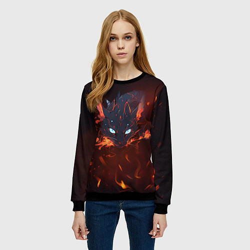 Женский свитшот Дракон кот / 3D-Черный – фото 3