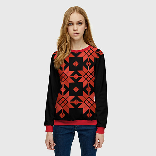 Женский свитшот Удмуртский - вертикаль black / 3D-Красный – фото 3