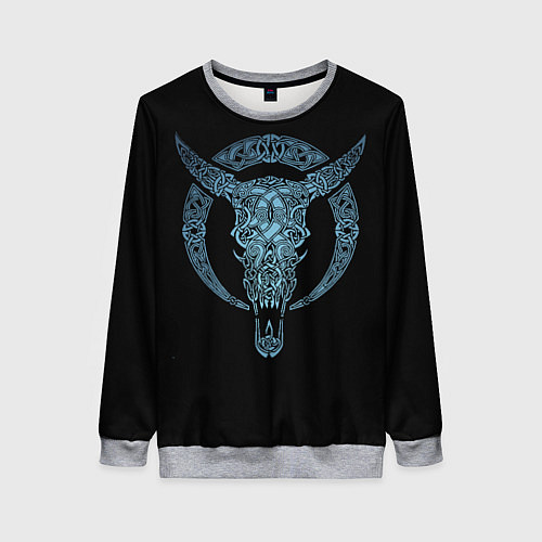 Женский свитшот Голова животного с рогами - кельстские узор / 3D-Меланж – фото 1