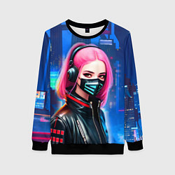 Женский свитшот Девушка с розовыми волосами - киберпанк