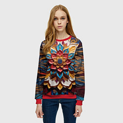 Свитшот женский Цветок масляные краски, цвет: 3D-красный — фото 2