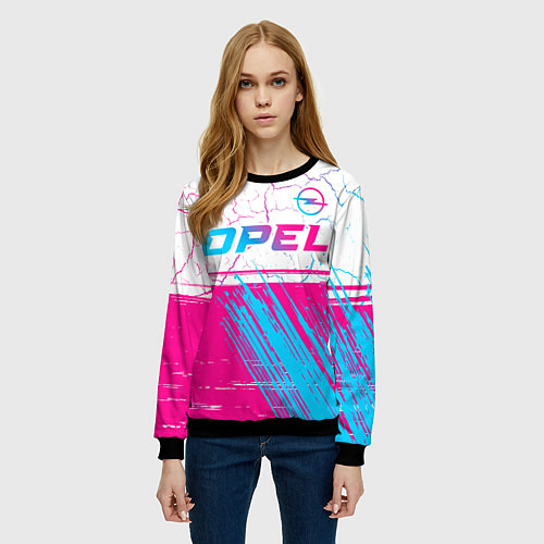 Женский свитшот Opel neon gradient style: символ сверху / 3D-Черный – фото 3