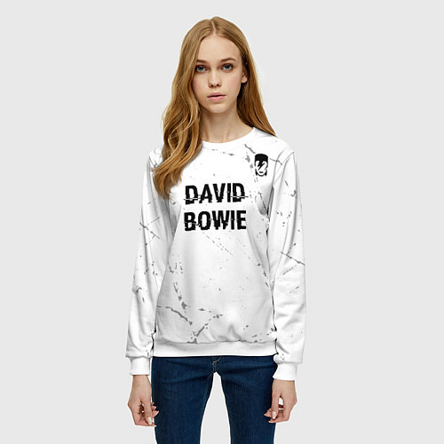 Женский свитшот David Bowie glitch на светлом фоне: символ сверху / 3D-Белый – фото 3