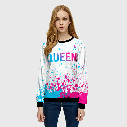 Женский свитшот Queen neon gradient style: символ сверху / 3D-Черный – фото 3