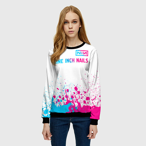 Женский свитшот Nine Inch Nails neon gradient style: символ сверху / 3D-Черный – фото 3