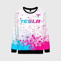 Свитшот женский Tesla neon gradient style: символ сверху, цвет: 3D-черный