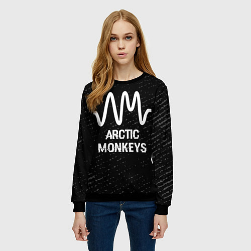 Женский свитшот Arctic Monkeys glitch на темном фоне / 3D-Черный – фото 3