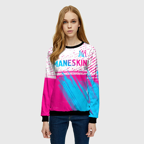 Женский свитшот Maneskin neon gradient style: символ сверху / 3D-Черный – фото 3