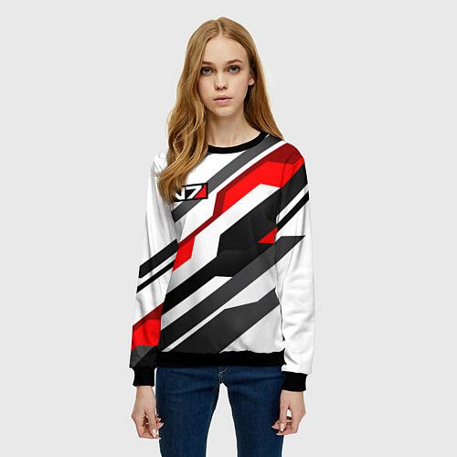 Женский свитшот Mass effect - white uniform n7 / 3D-Черный – фото 3