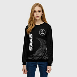 Свитшот женский Saab speed на темном фоне со следами шин: надпись,, цвет: 3D-черный — фото 2