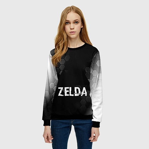 Женский свитшот Zelda glitch на темном фоне / 3D-Черный – фото 3