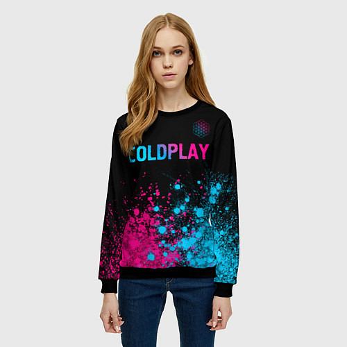 Женский свитшот Coldplay - neon gradient: символ сверху / 3D-Черный – фото 3