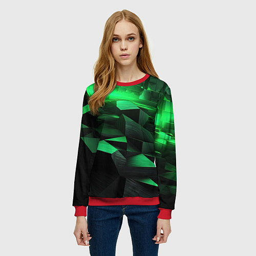 Женский свитшот Зеленые квадратные плиты / 3D-Красный – фото 3