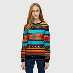 Свитшот женский Этнический принт в горизонтальную полоску, цвет: 3D-черный — фото 2