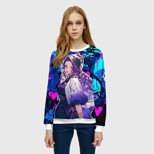 Женский свитшот Шинобу Кочо и граффити / 3D-Белый – фото 3