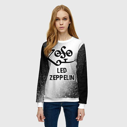 Женский свитшот Led Zeppelin glitch на светлом фоне / 3D-Белый – фото 3