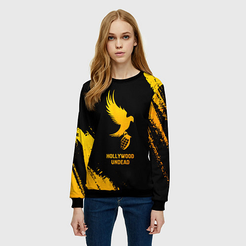 Женский свитшот Hollywood Undead - gold gradient / 3D-Черный – фото 3